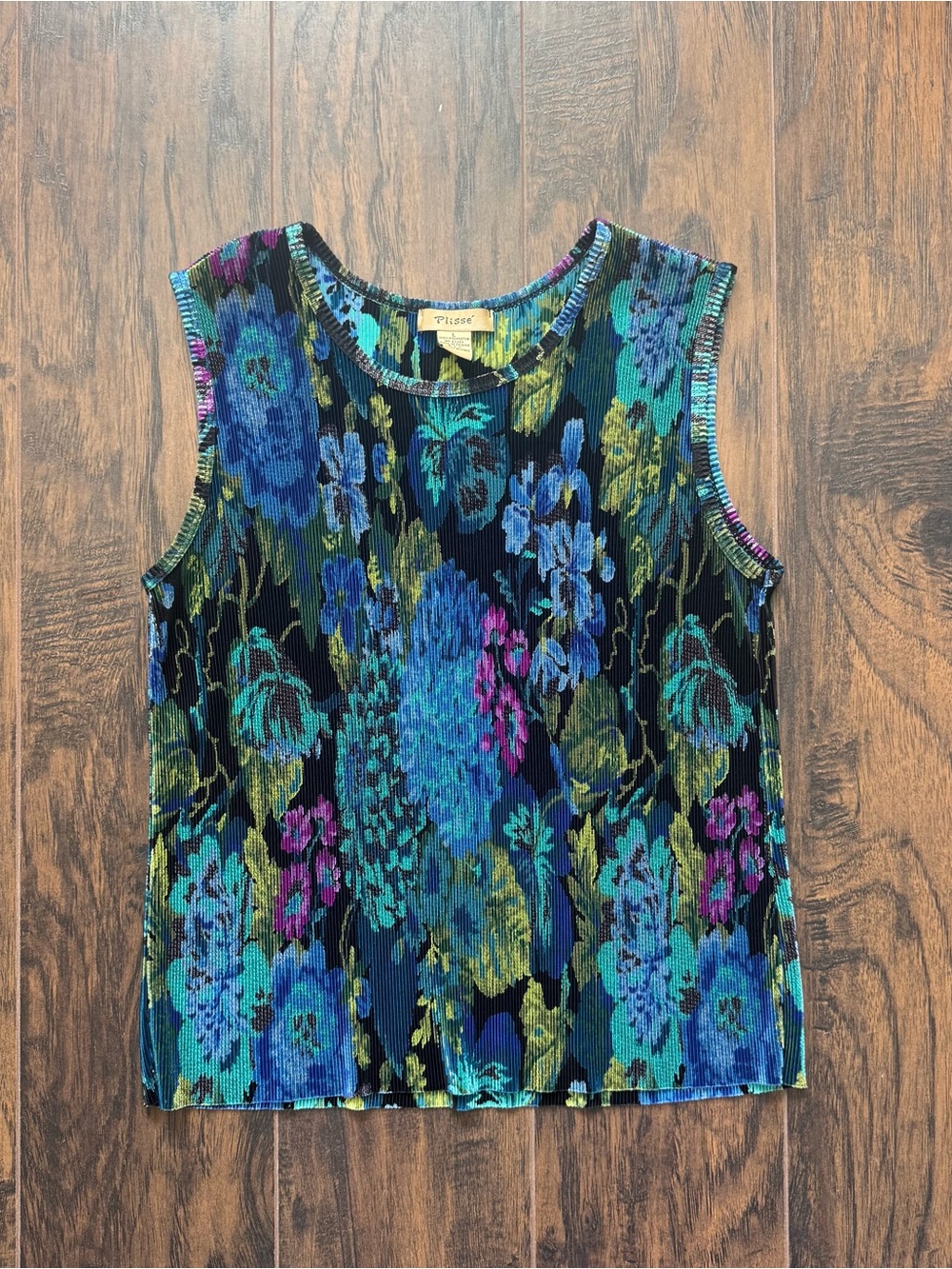 Plisse Floral Print Sleeveless Tank Top Size Large